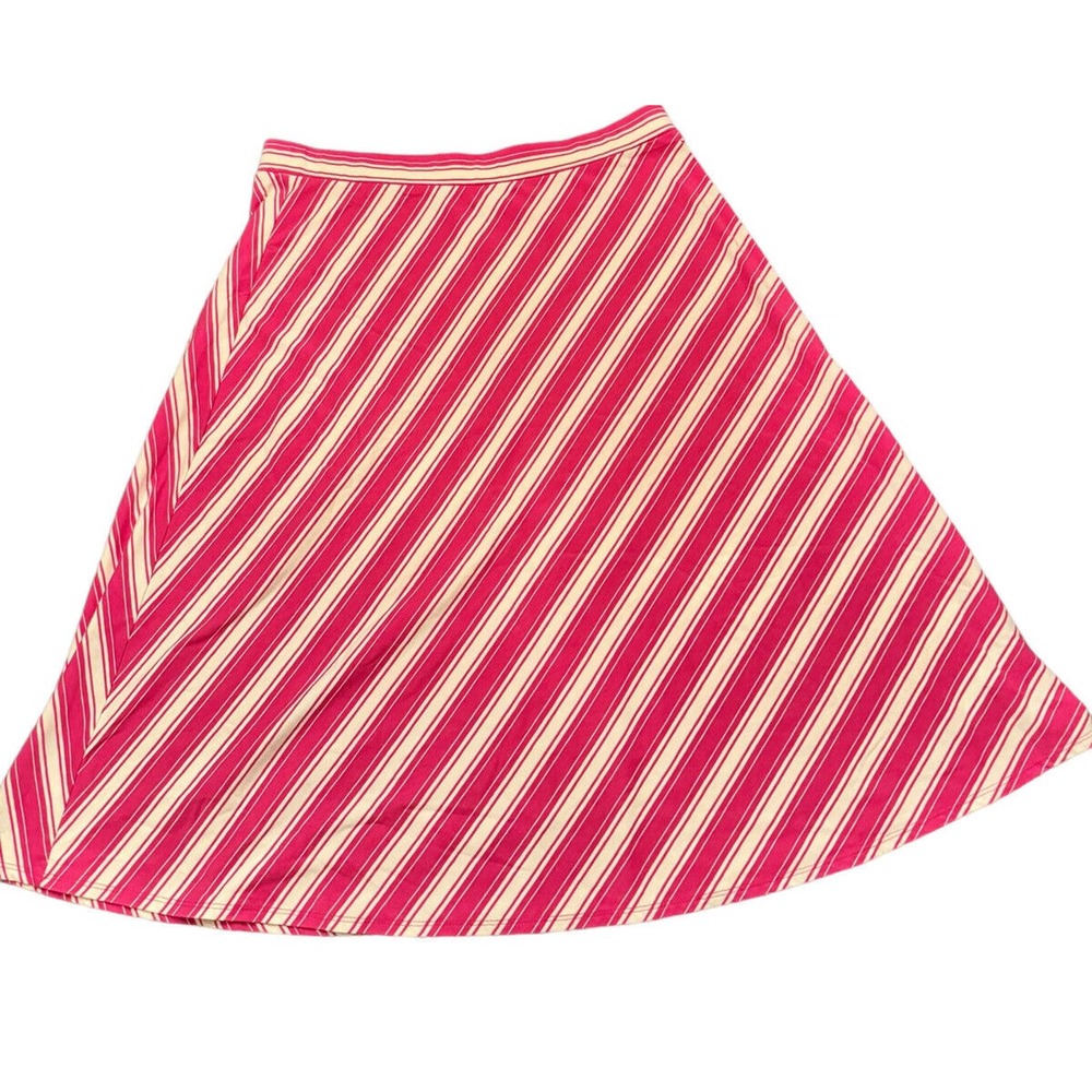 Talbots Skirt Women's Small Pink White Striped Diagonal Midi Stretch Knit‎